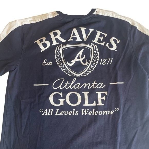 Atlanta Braves New Era Golf T-Shirt Small Embroidered Front Baseball Navy White - Picture 3 of 9